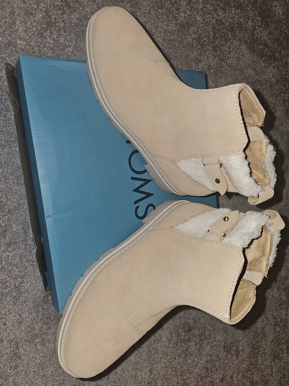 Toms Beige Suede Ankle Boots with Faux Shearling